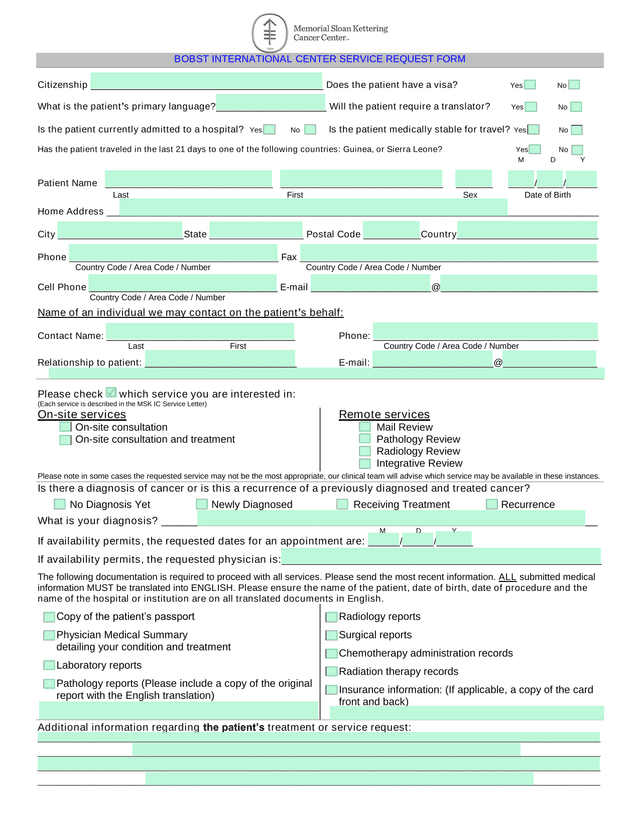 BOBST INTERNATIONAL CENTER SERVICE REQUEST FORM screenshot