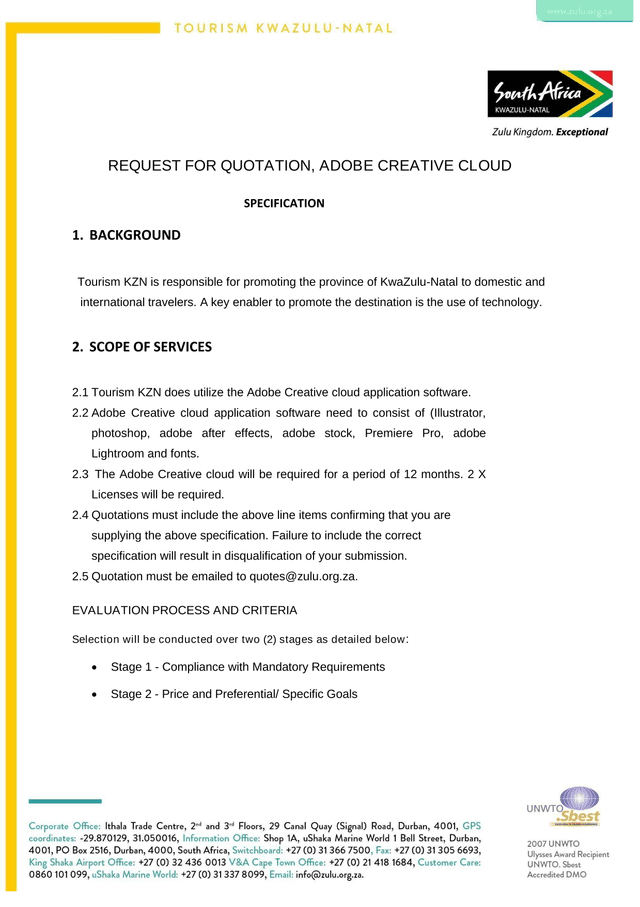 Request For Quotation, Adobe Creative Cloud screenshot