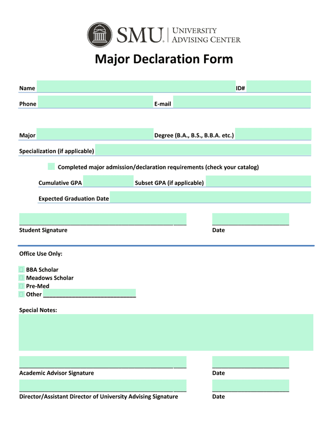 Major Declaration Form screenshot