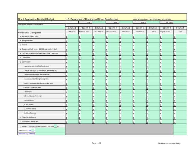 Grant Application Detailed Budget screenshot
