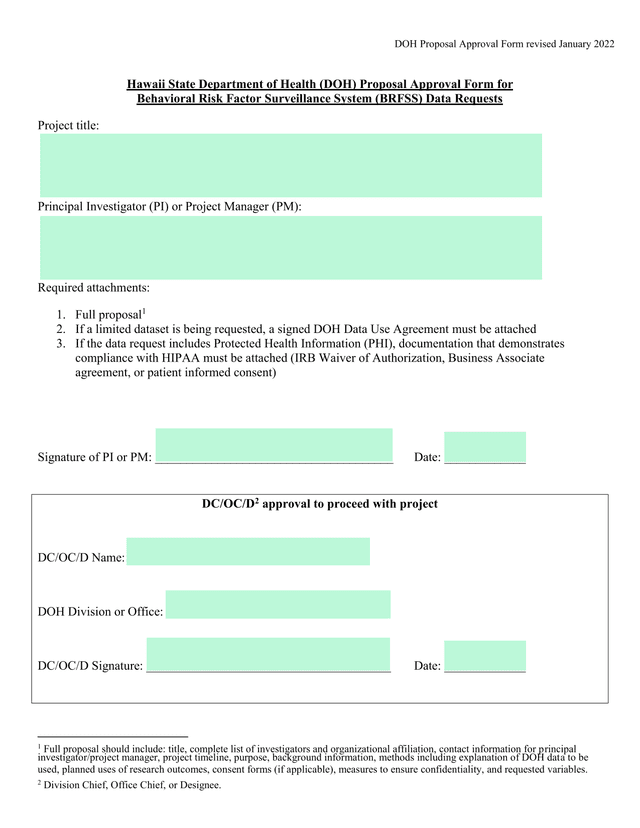 DOH Proposal Approval Form screenshot
