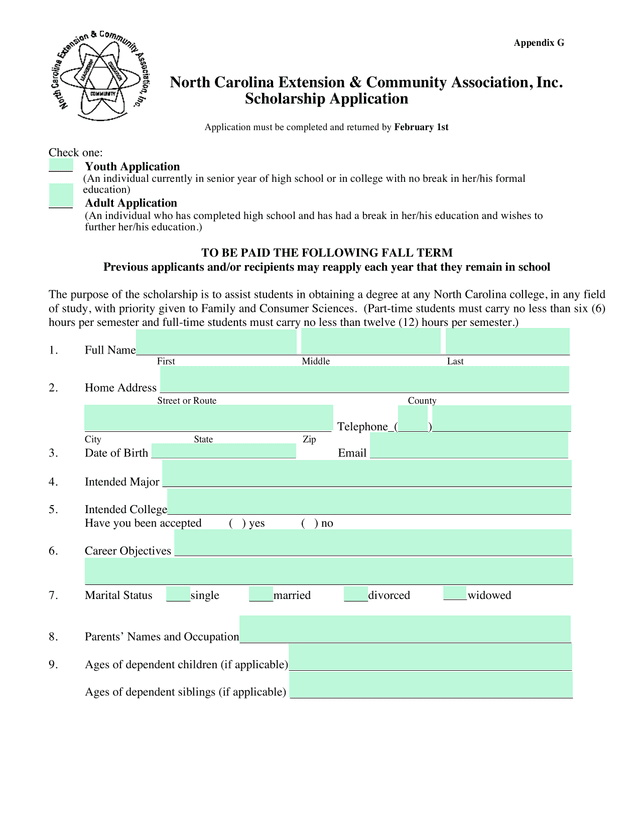 North Carolina Extension  Community Association, Inc. Scholarship Application screenshot