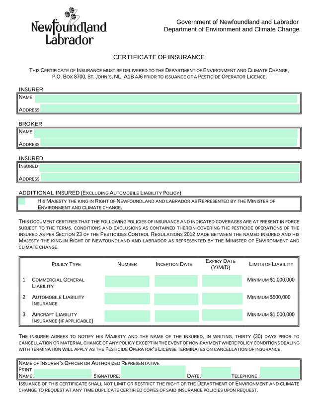 Certificate Of Insurance screenshot