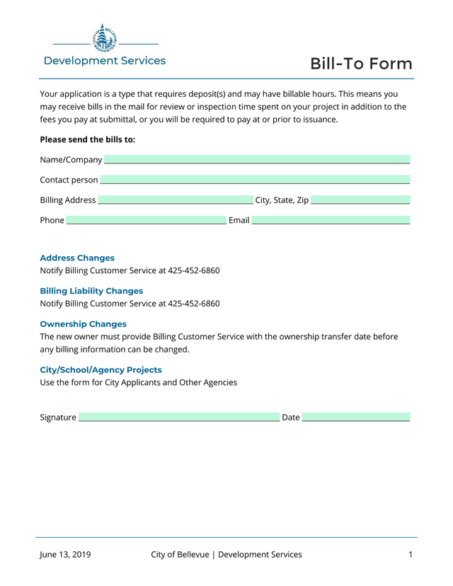 Bill To Form screenshot
