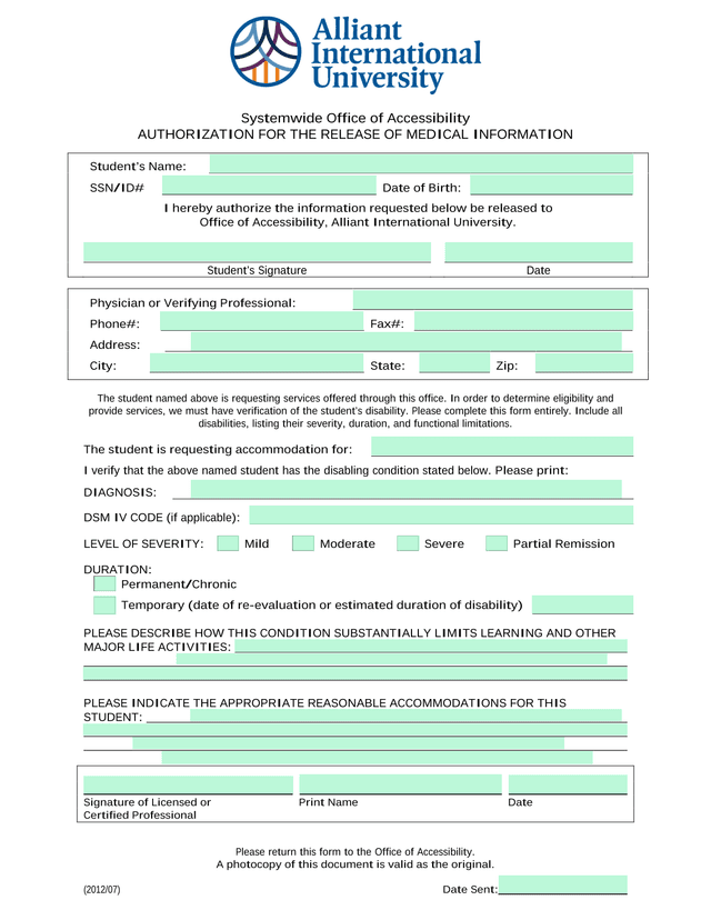 AUTHORIZATION FOR THE RELEASE OF MEDICAL INFORMATION screenshot