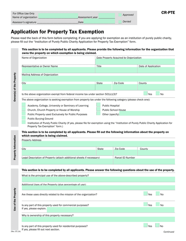CR PTE Application For Property Tax Exemption screenshot