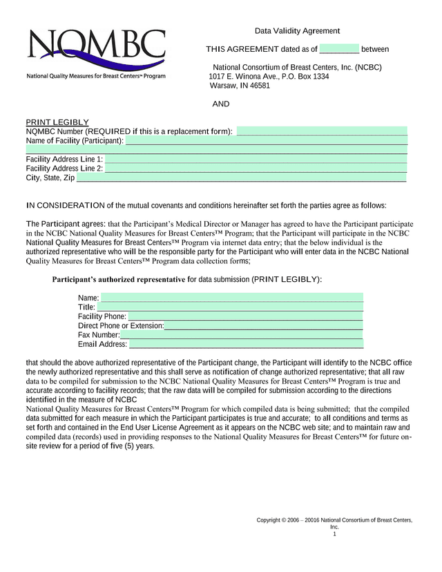 Data Validity Agreement screenshot