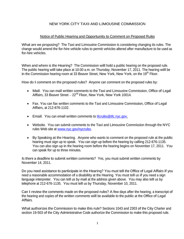 Notice Of Public Hearing And Opportunity To Comment On Proposed Rules screenshot