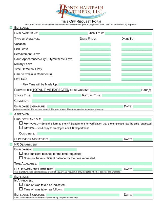 Time Off Request Form screenshot