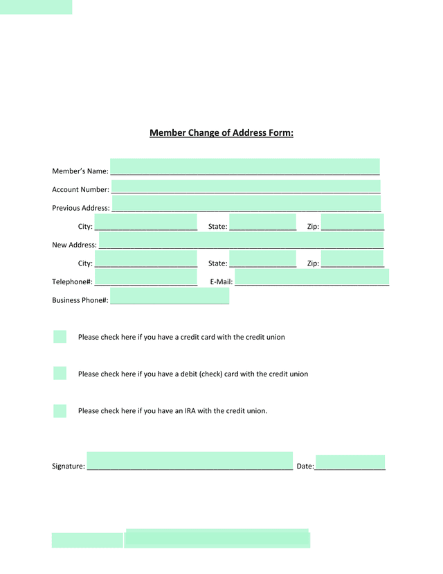 Member Change Of Address Form screenshot