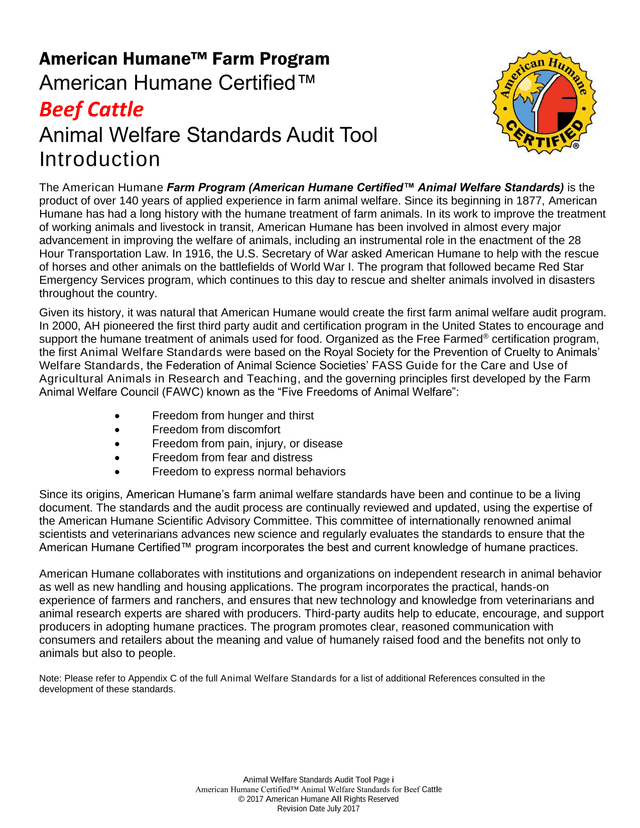 American Humane Certified Animal Welfare Standards For Beef Cattle screenshot
