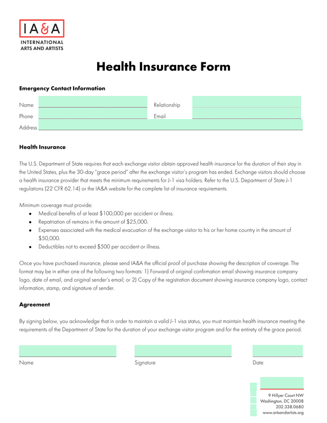 Health Insurance Form screenshot