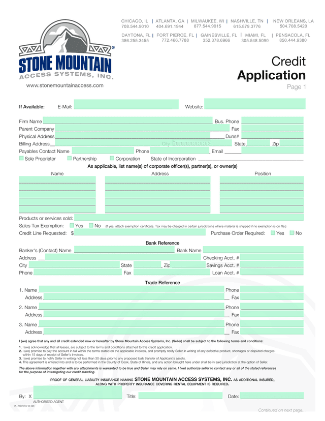 Credit Application Form screenshot