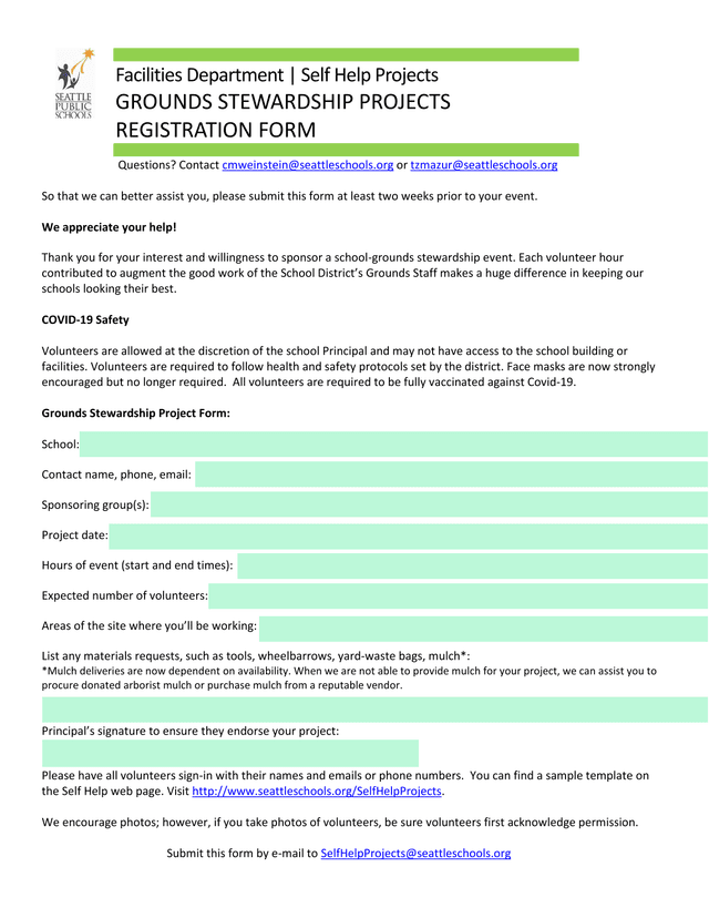 Grounds Stewardship Projects Registration Form screenshot