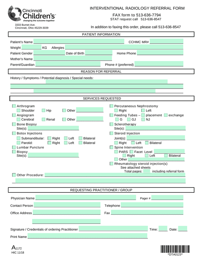 Interventional Radiology Referral Form screenshot