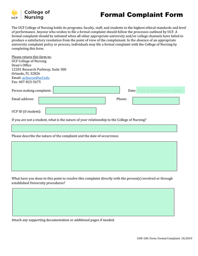 CON 100. Form. Formal Complaint screenshot