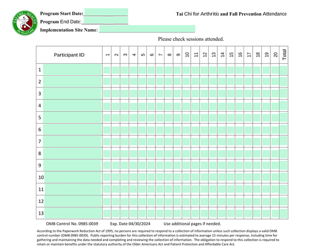 Tai Chi For Arthritis And Fall Prevention Attendance screenshot