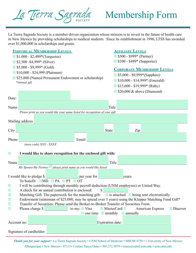Membership Form screenshot