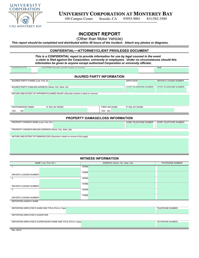 Incident Report (Other Than Motor Vehicle) screenshot