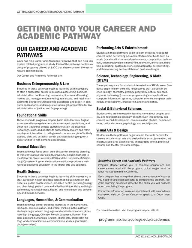 LACC 2022 2023 College Catalog screenshot