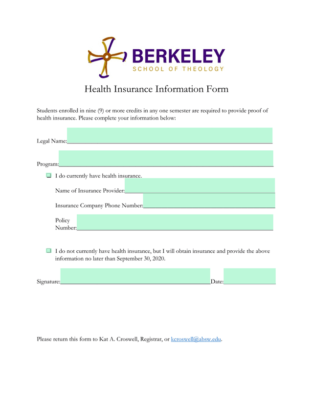 Health Insurance Information Form screenshot