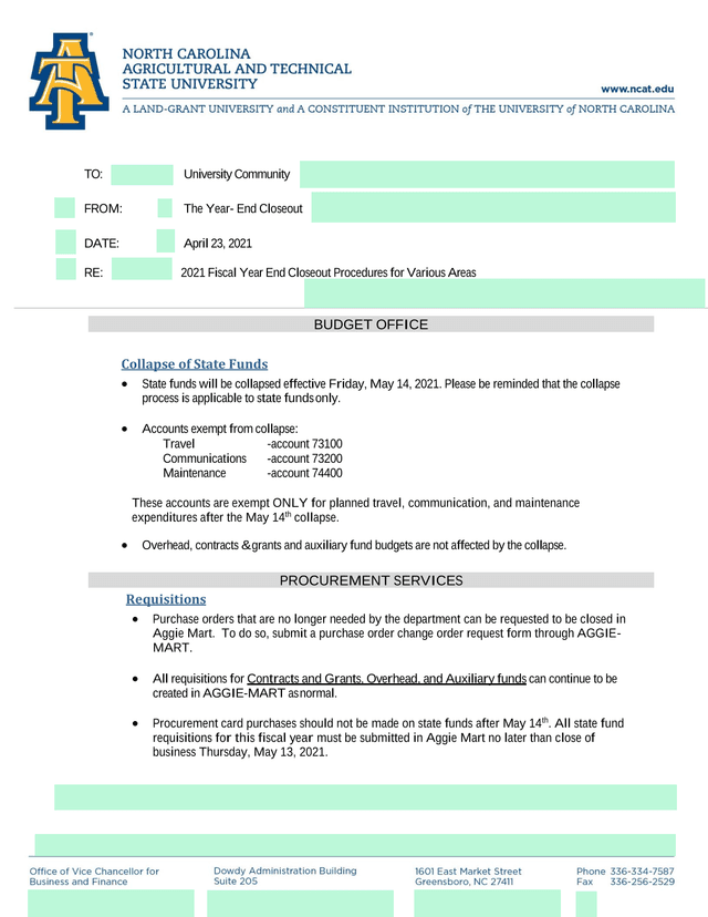 2021 Fiscal Year End Closeout Procedures screenshot