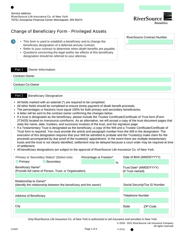 Change Of Beneficiary Form   Privileged Assets screenshot