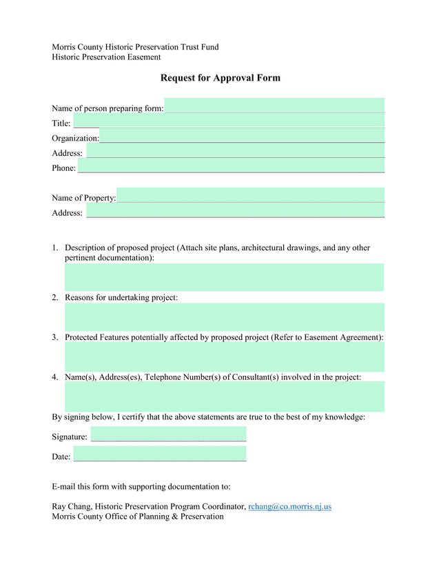 Morris County Historic Preservation Trust Fund Historic Preservation Easement Request For Approval F screenshot