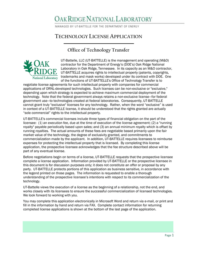 TECHNOLOGY LICENSE APPLICATION screenshot