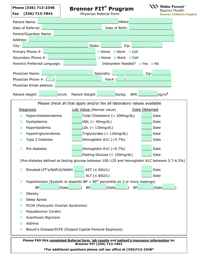 Patient Medical Referral Form screenshot