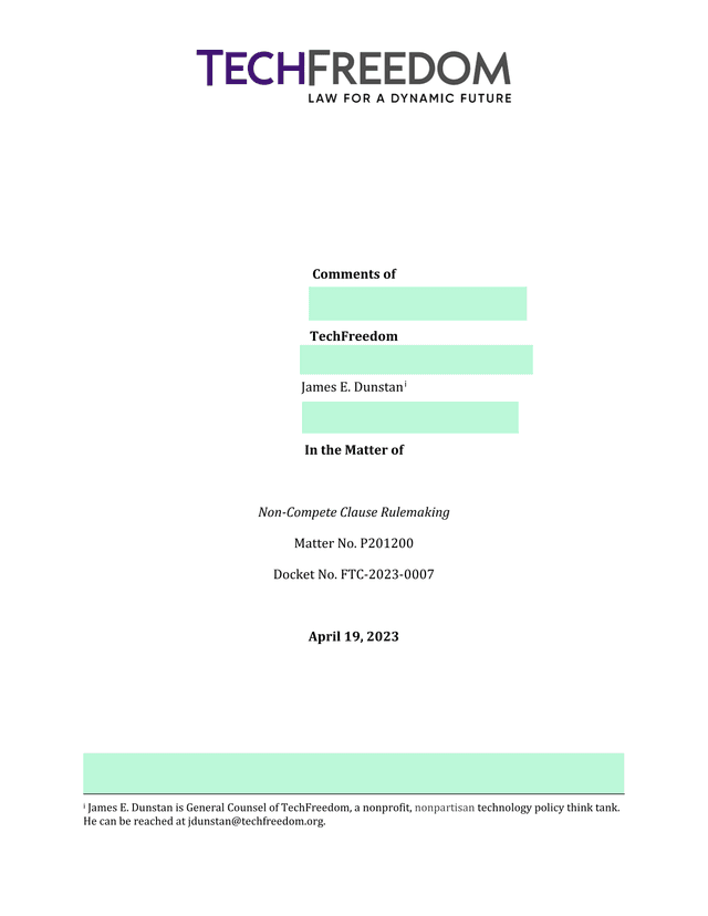 Comments Of TechFreedom On Non Compete Clause Rulemaking screenshot