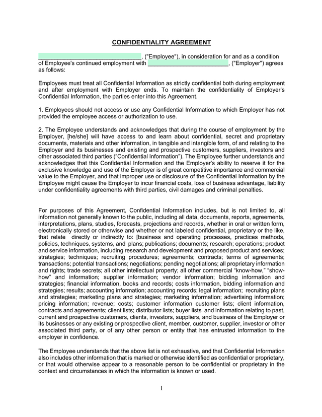 Confidentiality Agreement screenshot