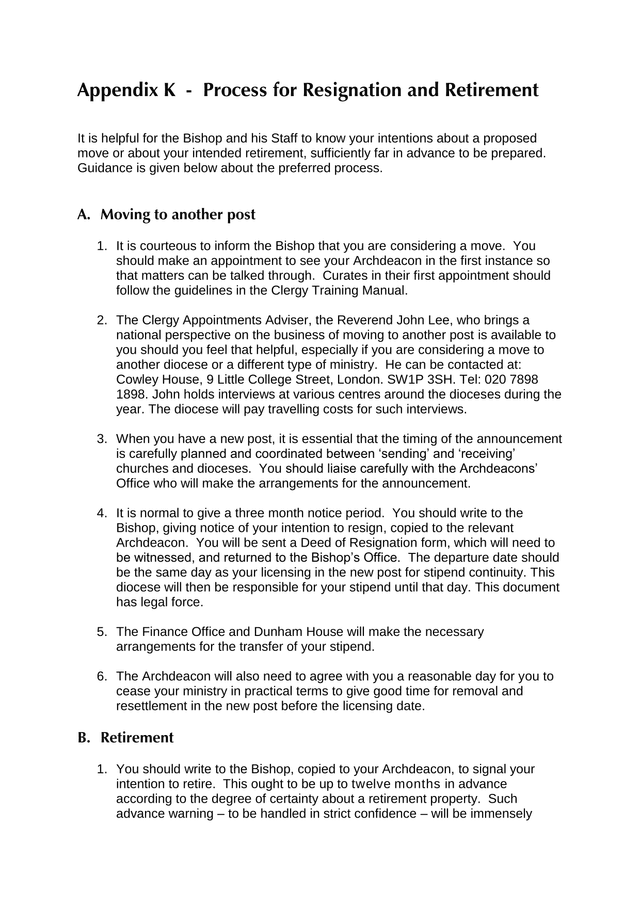 Appendix K   Process For Resignation And Retirement screenshot