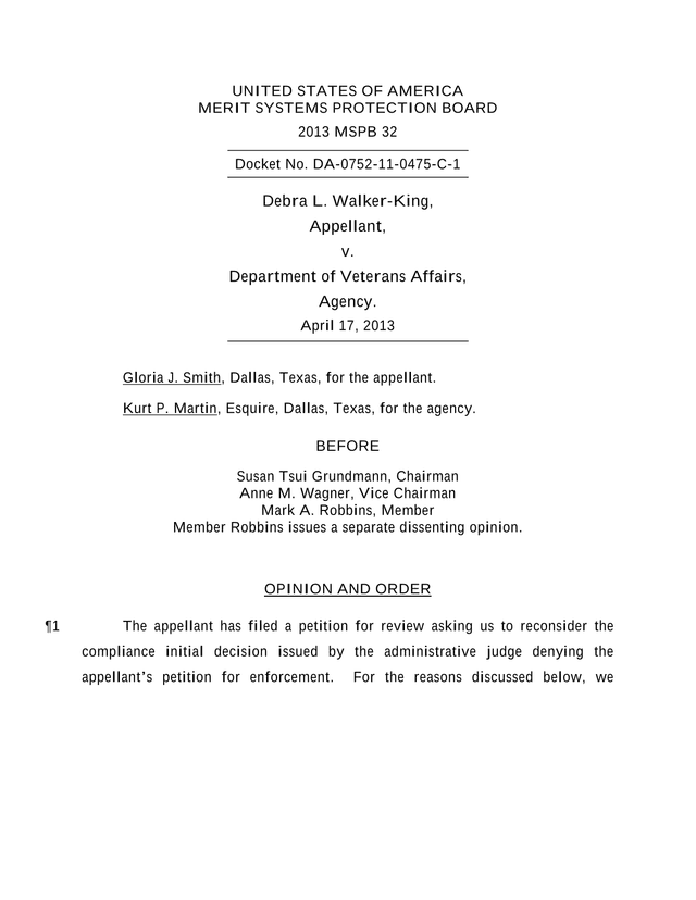 Merit Systems Protection Board Case   Walker King V. Department Of Veterans Affairs screenshot