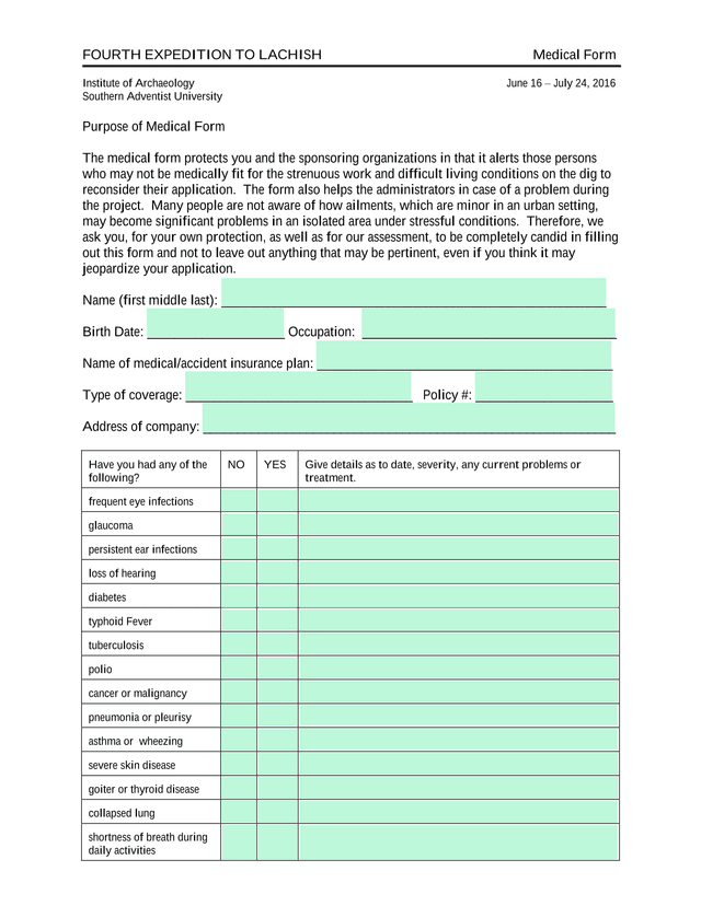 Medical Form screenshot