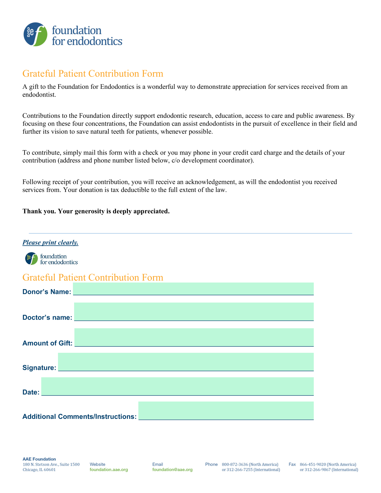 Grateful Patient Contribution Form screenshot