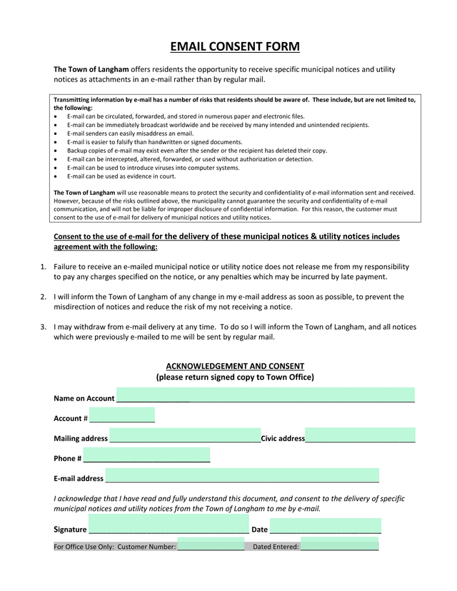 EMAIL CONSENT FORM screenshot