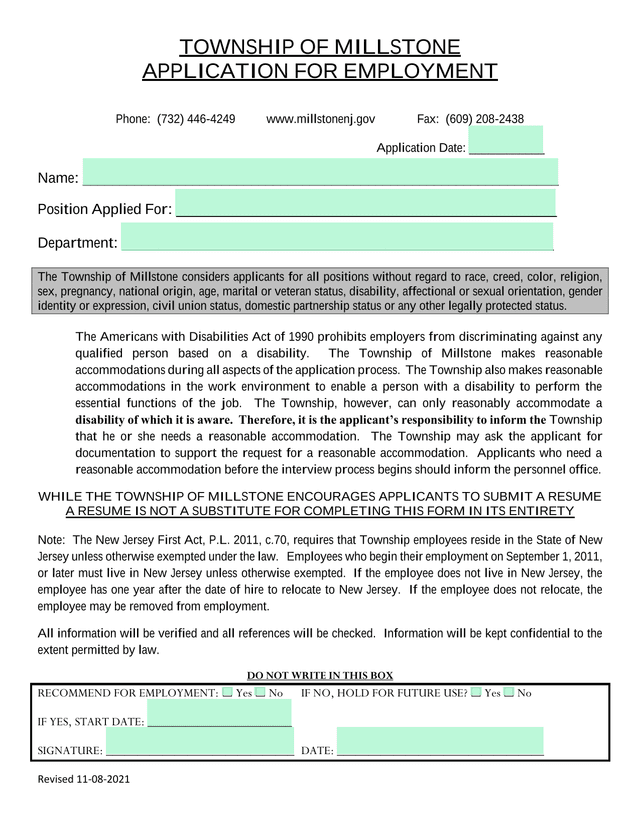 APPLICATION FOR EMPLOYMENT screenshot