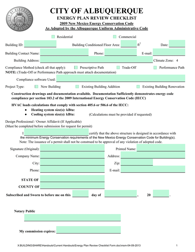 Energy Plan Review Checklist screenshot