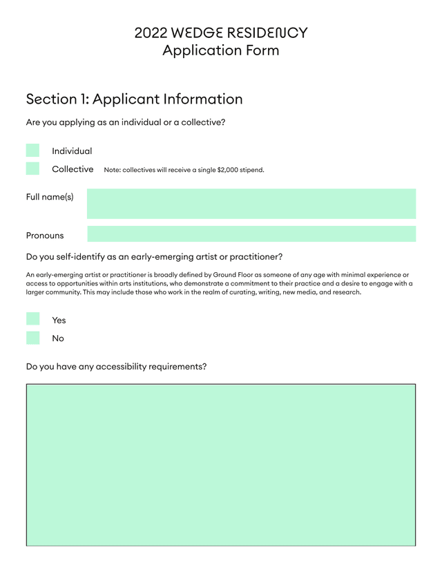 2022 WEDGE RESIDENCY Application Form screenshot
