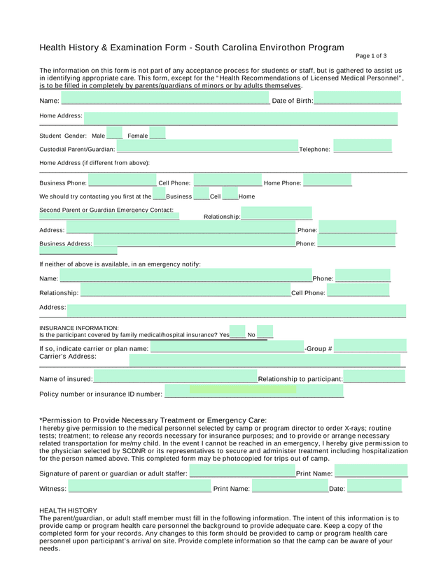 Health History  Examination Form   South Carolina Envirothon Program screenshot