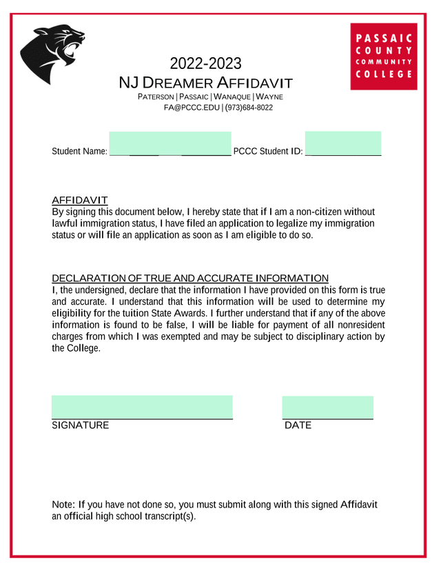 NJ DREAMER AFFIDAVIT screenshot