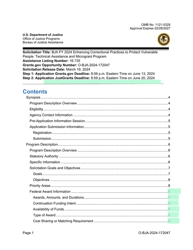 BJA FY 2024 Enhancing Correctional Practices To Protect Vulnerable People Technical Assistance And M screenshot