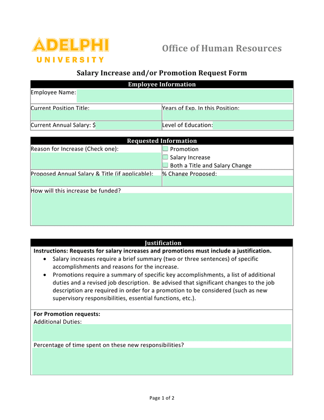 Salary Increase AndOr Promotion Request Form screenshot