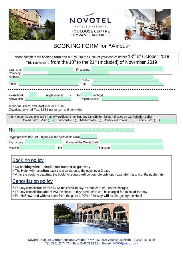 BOOKING FORM For Airbus screenshot