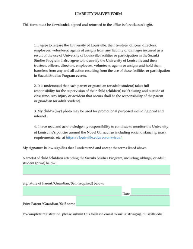 Liability Waiver Form screenshot
