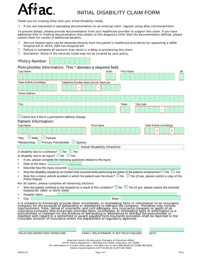 Initial Disability Claim Form screenshot