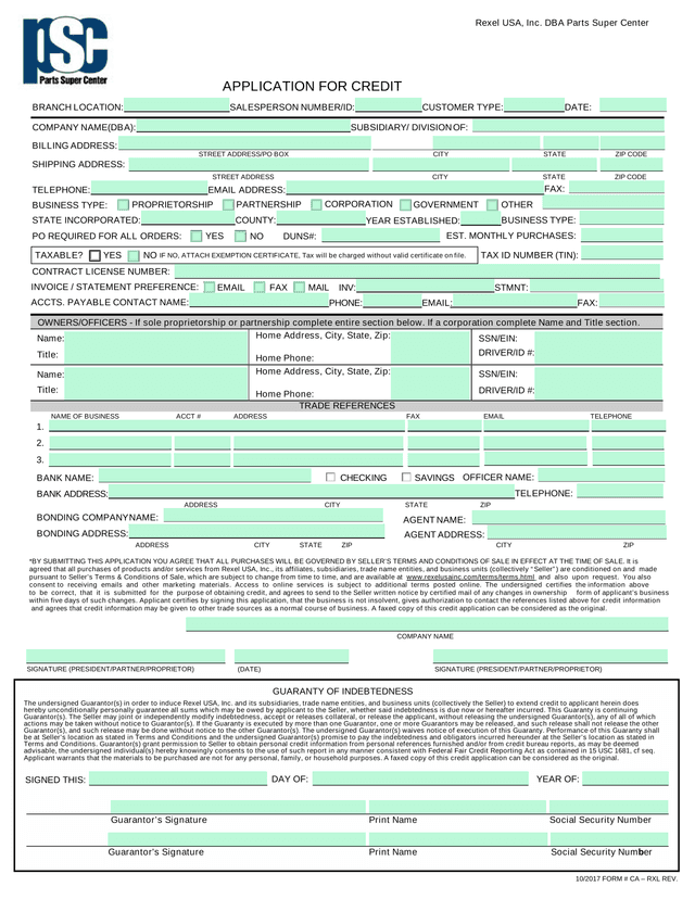 Application For Credit screenshot