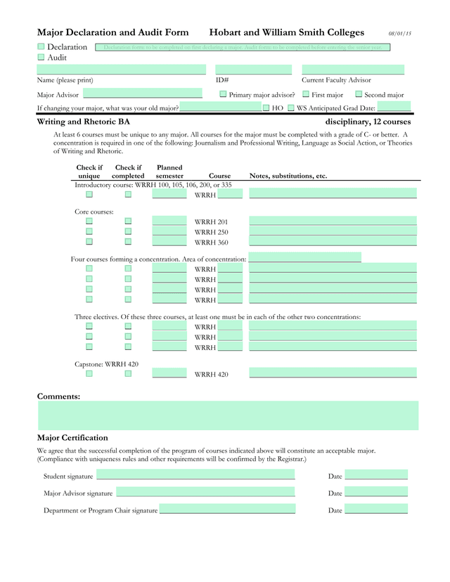 Major Declaration And Audit Form screenshot