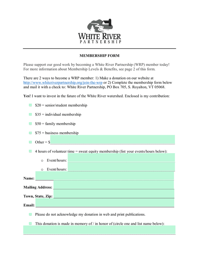 MEMBERSHIP FORM screenshot